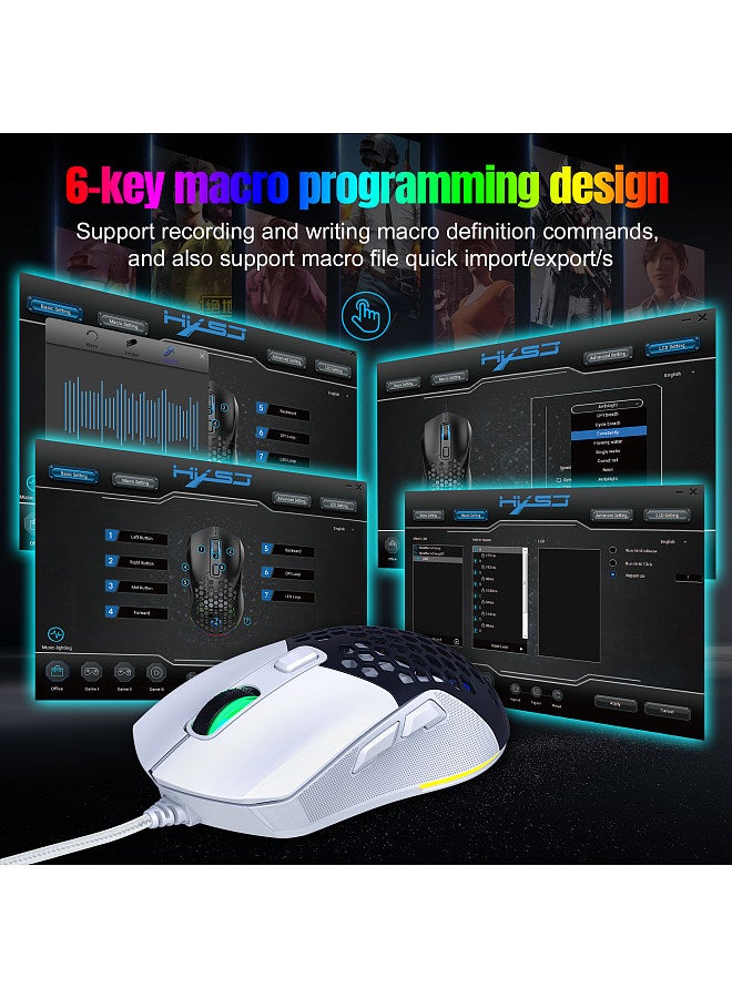 X300 RGB Gaming Mouse Backlit Wired Ergonomic 6 Button Programmable Mouse with Macro Recording & wheel speed Set 7200 DPI for Windows PC (Black) Black