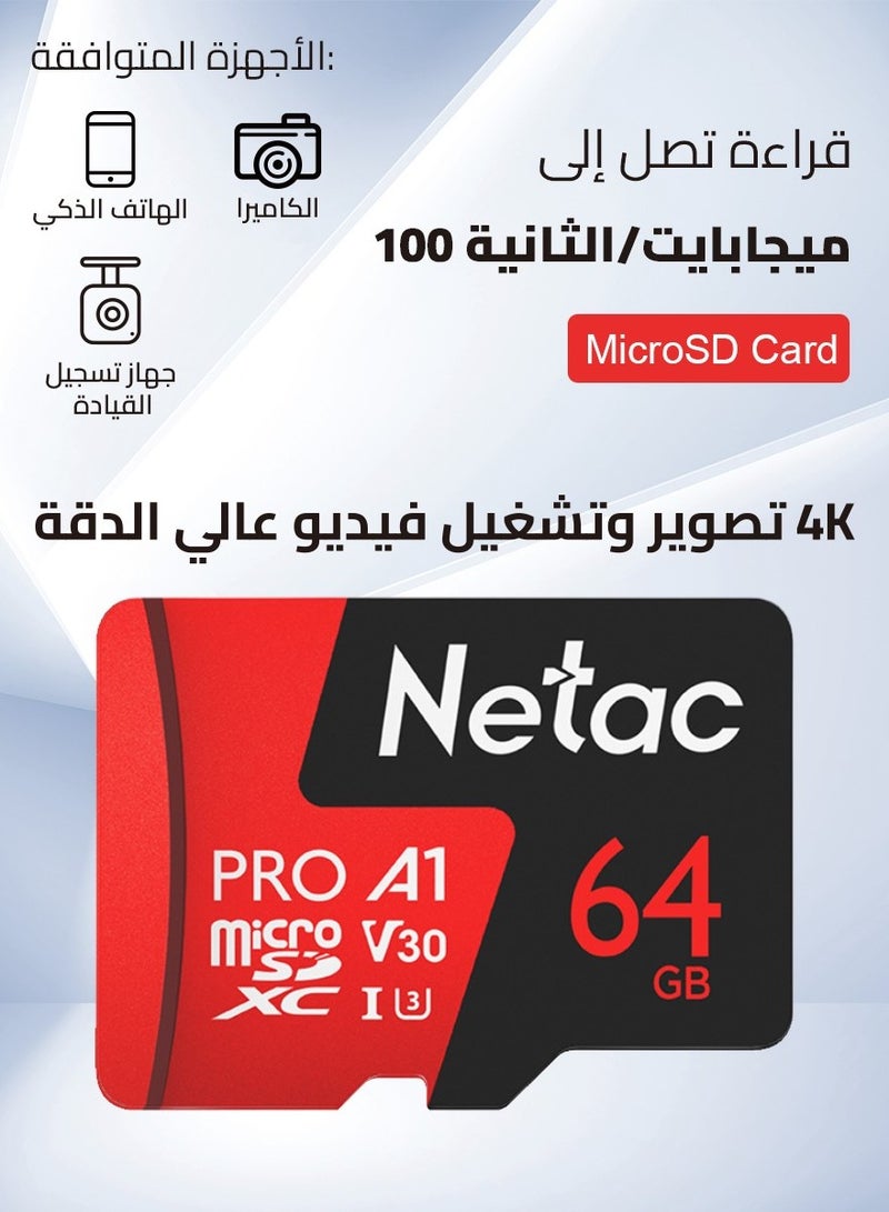 Netac 64GB Micro Sd Card SDXC UHS-I Flash Memory Card  Full HD Video Recording U3 Class10 V30 A1 64 GB - Image 1