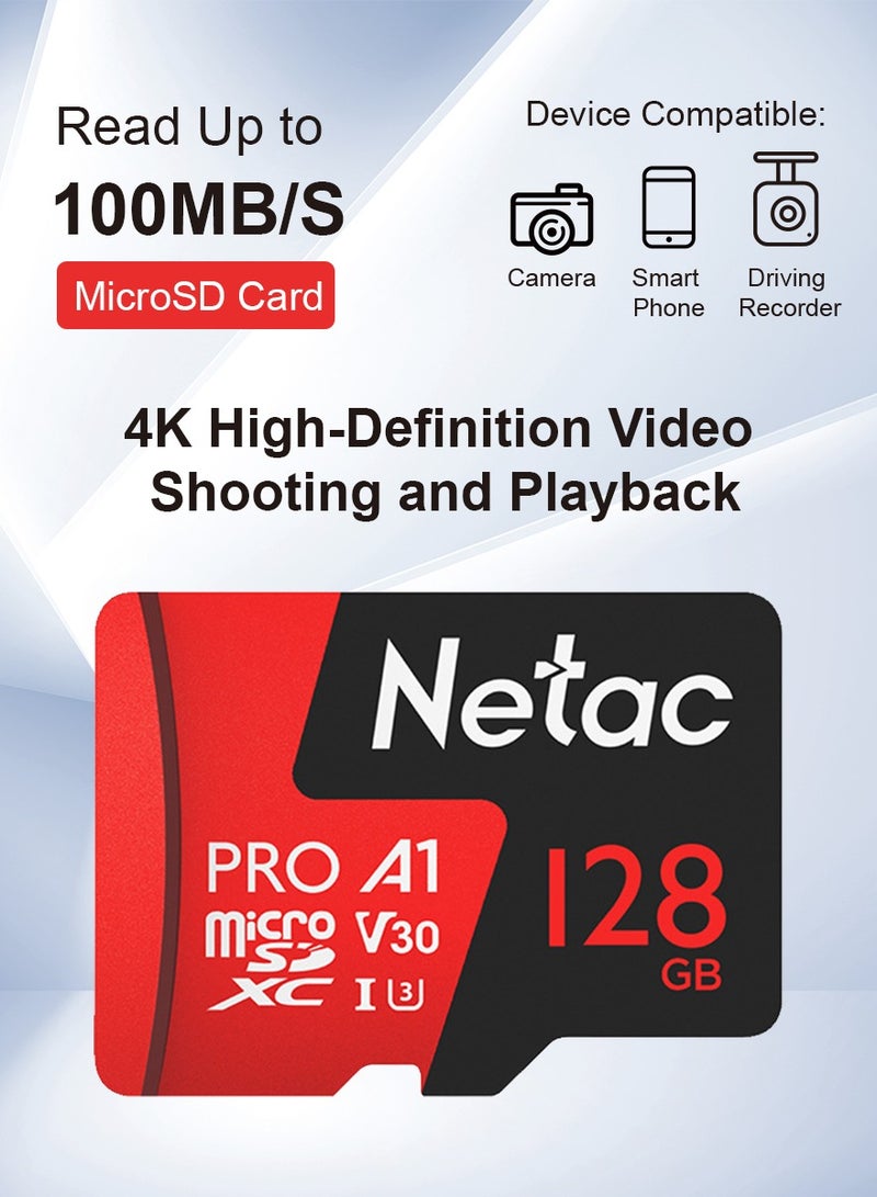 نيتاك - بطاقة ذاكرة فلاش Micro SD بسعة 128 جيجابايت SDXC UHS-I لتسجيل الفيديو عالي الدقة U3 Class10 V30 A1 - Image 1