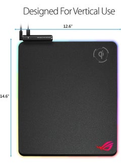 أسوس ROG Balteus Qi Vertical Gaming Mouse Pad with Wireless Qi Charging Zone, Hard Micro-Textured Gaming Surface, USB Pass-Through, Aura Sync RGB Lighting and Non-Slip Base (12.6” X 14.6”) Black  - Image 2