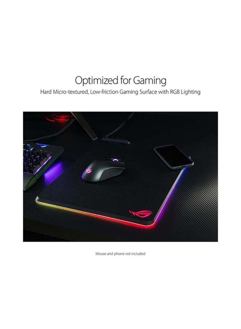 أسوس - ROG Balteus Qi Vertical Gaming Mouse Pad with Wireless Qi Charging Zone, Hard Micro-Textured Gaming Surface, USB Pass-Through, Aura Sync RGB Lighting and Non-Slip Base (12.6” X 14.6”) Black - Image 1