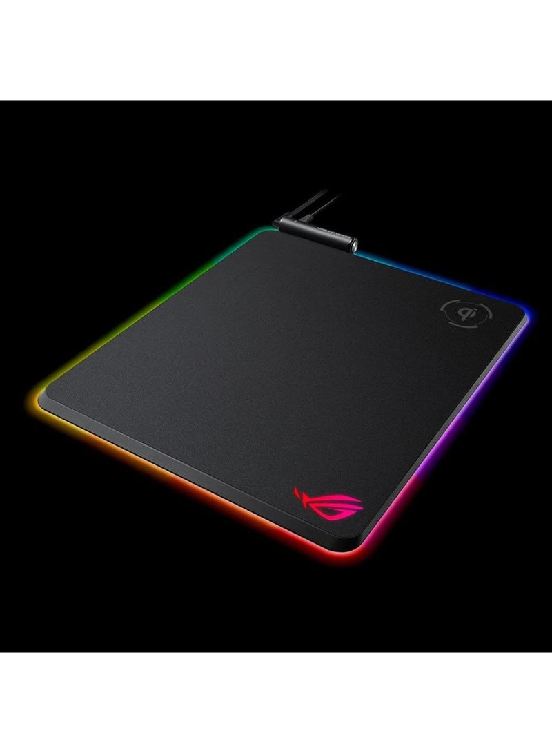 أسوس - ROG Balteus Qi Vertical Gaming Mouse Pad with Wireless Qi Charging Zone, Hard Micro-Textured Gaming Surface, USB Pass-Through, Aura Sync RGB Lighting and Non-Slip Base (12.6” X 14.6”) Black - Image 1