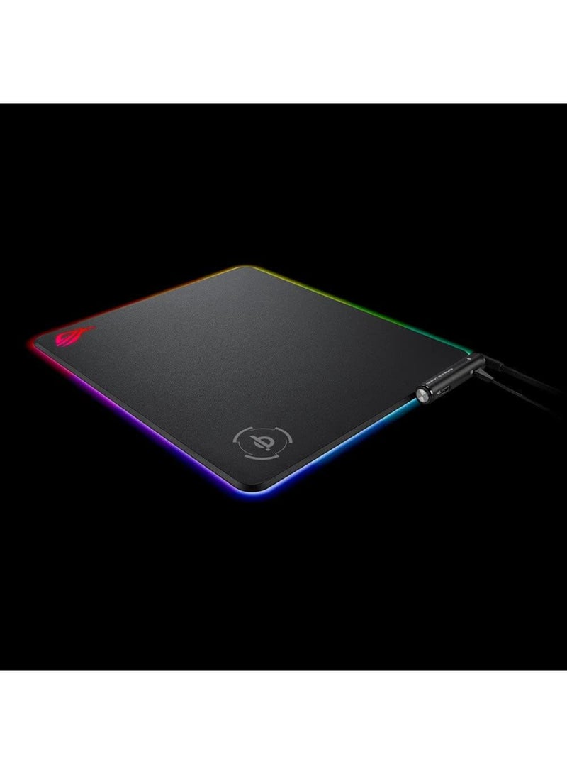 أسوس - ROG Balteus Qi Vertical Gaming Mouse Pad with Wireless Qi Charging Zone, Hard Micro-Textured Gaming Surface, USB Pass-Through, Aura Sync RGB Lighting and Non-Slip Base (12.6” X 14.6”) Black - Image 1