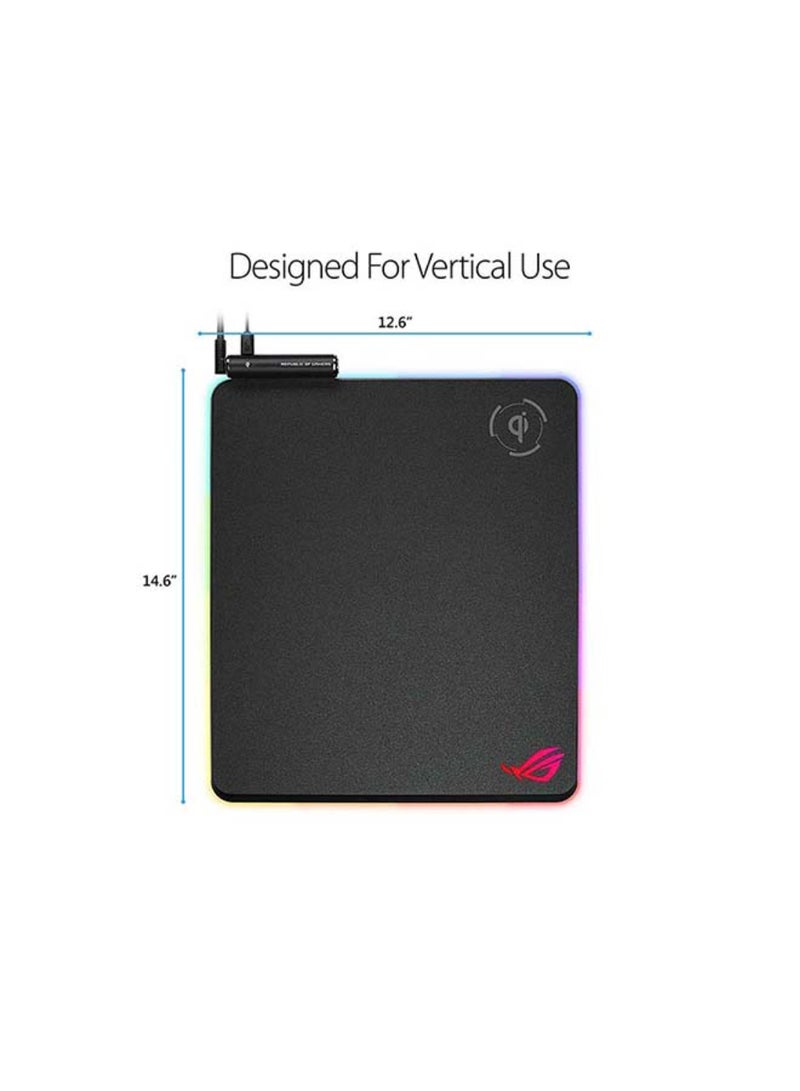 أسوس - ROG Balteus Qi Vertical Gaming Mouse Pad with Wireless Qi Charging Zone, Hard Micro-Textured Gaming Surface, USB Pass-Through, Aura Sync RGB Lighting and Non-Slip Base (12.6” X 14.6”) Black - Image 1