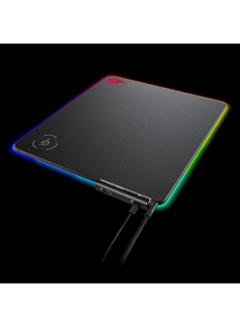 أسوس - ROG Balteus Qi Vertical Gaming Mouse Pad with Wireless Qi Charging Zone, Hard Micro-Textured Gaming Surface, USB Pass-Through, Aura Sync RGB Lighting and Non-Slip Base (12.6” X 14.6”) Black - Image 1