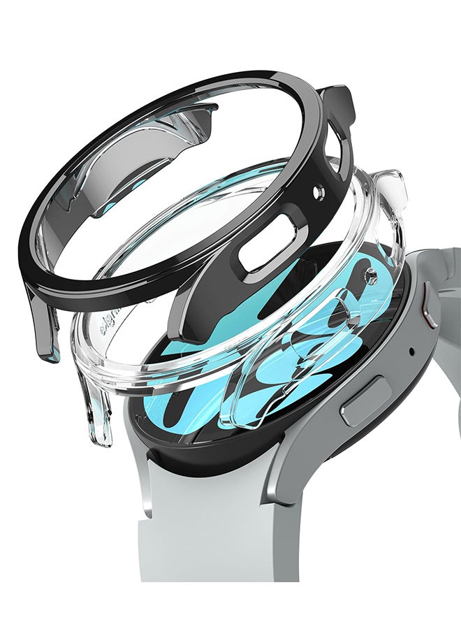 رينجك حافظة رفيعة مكونة من قطعتين لساعة سامسونج جالكسي واتش 6 مقاس 40 مم، إطار 6 حواف فقط، غطاء خفيف الوزن من البولي كربونات الصلب الرفيع الممتاز - شفاف + كروم داكن - Image 1