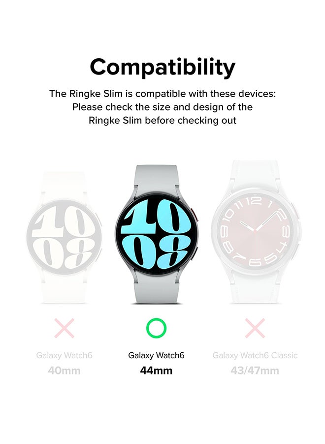رينجك حافظة رفيعة مكونة من قطعتين لساعة سامسونج جالكسي واتش 6 مقاس 44 مم، إطار 6 حواف فقط، غطاء خفيف الوزن من البولي كربونات الصلب الرفيع - شفاف + كروم - Image 3