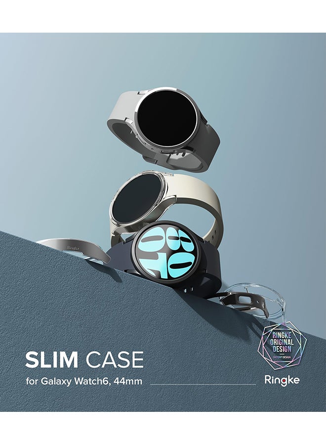 رينجك حافظة رفيعة مكونة من قطعتين لساعة سامسونج جالكسي واتش 6 مقاس 44 مم، إطار 6 حواف فقط، غطاء خفيف الوزن من البولي كربونات الصلب الرفيع - شفاف + كروم - Image 2