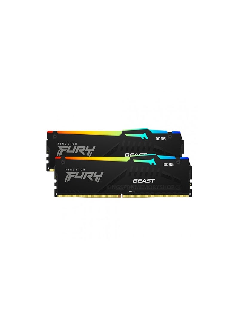 Kingston - Fury Beast RGB 16GB (2x8GB) DDR5 Desktop Memory, 5600MT/s Memory Speed, CL36 CAS Latency, Intel XMP 3.0, 1.25 Voltage, 288-Pin, AMD Expo, Dual Channel DIMM Kit Black - Image 1
