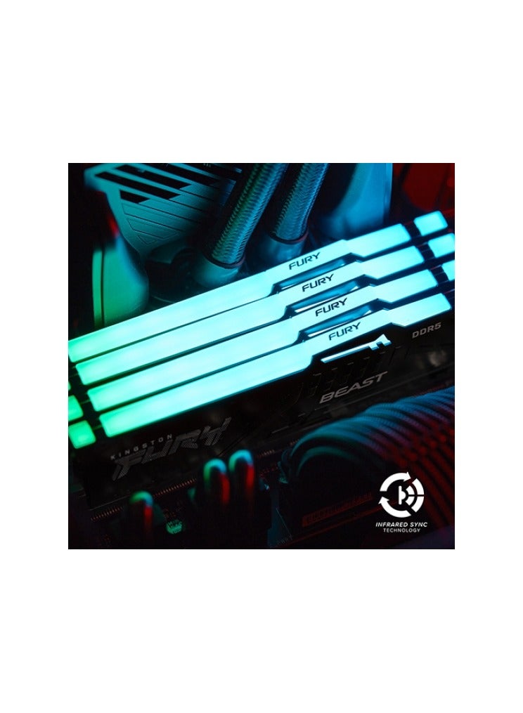 Kingston - Fury Beast RGB 16GB (2x8GB) DDR5 Desktop Memory, 5600MT/s Memory Speed, CL36 CAS Latency, Intel XMP 3.0, 1.25 Voltage, 288-Pin, AMD Expo, Dual Channel DIMM Kit Black - Image 1