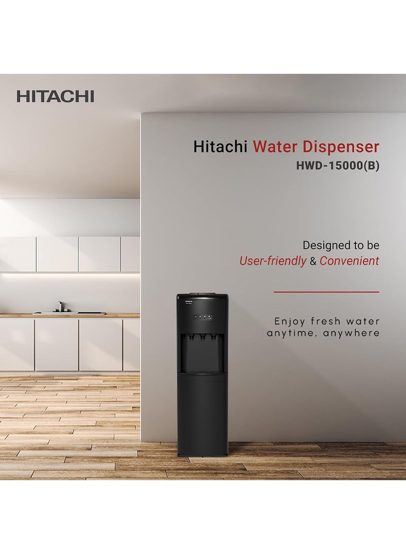 HITACHI Water Dispenser, Top Loading, Hot Cold and Ambient Temperature, Japanese Quality Floor Standing Water Cooler, Child Safety lock, Best for Home, Office-Pantry HWD15000B Black  - Image 2