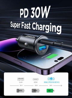 جوي روم شاحن سيارة USB C، محول شاحن سيارة USB معدني سريع للغاية بقدرة 30 وات، PD &amp; QC 3.0 بمنفذ مزدوج لهاتف iPhone 15/Pro/Pro Mam، وSamsung Galaxy Note، وPixel، والمزيد من أجهزة USB C باللون الأسود  - Image 4