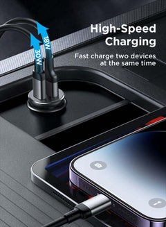 جوي روم شاحن سيارة USB C، محول شاحن سيارة USB معدني سريع للغاية بقدرة 30 وات، PD &amp; QC 3.0 بمنفذ مزدوج لهاتف iPhone 15/Pro/Pro Mam، وSamsung Galaxy Note، وPixel، والمزيد من أجهزة USB C باللون الأسود  - Image 3