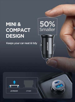 جوي روم شاحن سيارة USB C، محول شاحن سيارة USB معدني سريع للغاية بقدرة 30 وات، PD &amp; QC 3.0 بمنفذ مزدوج لهاتف iPhone 15/Pro/Pro Mam، وSamsung Galaxy Note، وPixel، والمزيد من أجهزة USB C باللون الأسود  - Image 2