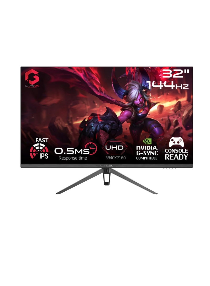 GameOn 32 inch UHD (3840 x 2160 - 16:9) 144Hz, MPRT 0.5ms, HDMI 2.1, IPS Gaming Monitor (Support PS5) GOP32UHD144IPS BLACK  - Image 1