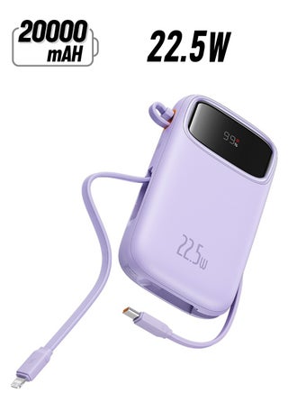 20000 mAh Portable Charger Power Bank, Fast Charging Portable Phone Charger with Built-in Lightning and USB-C Output Cable, LED Display Battery Pack for iPhone Samsung Android Pixel iPad Purple - pnsku/N70013160V/45/_/1740034180/6b5c10f4-0384-4911-befc-17f6d251622c