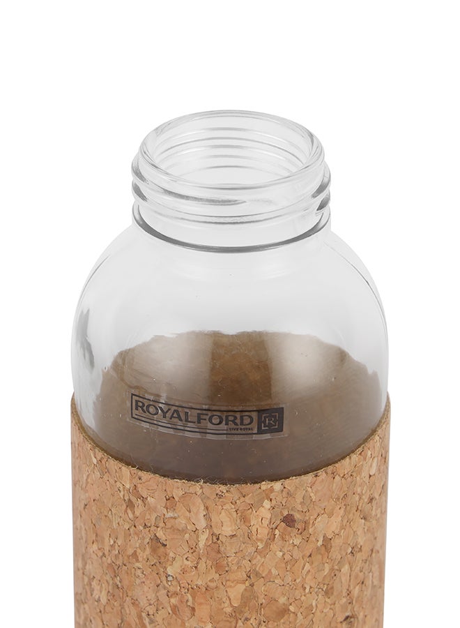 رويال فورد زجاجة مياه من الزجاج الشفاف بغطاء من الخيزران وأكمام من الفلين قابلة للإزالة باللون البني - Image 3