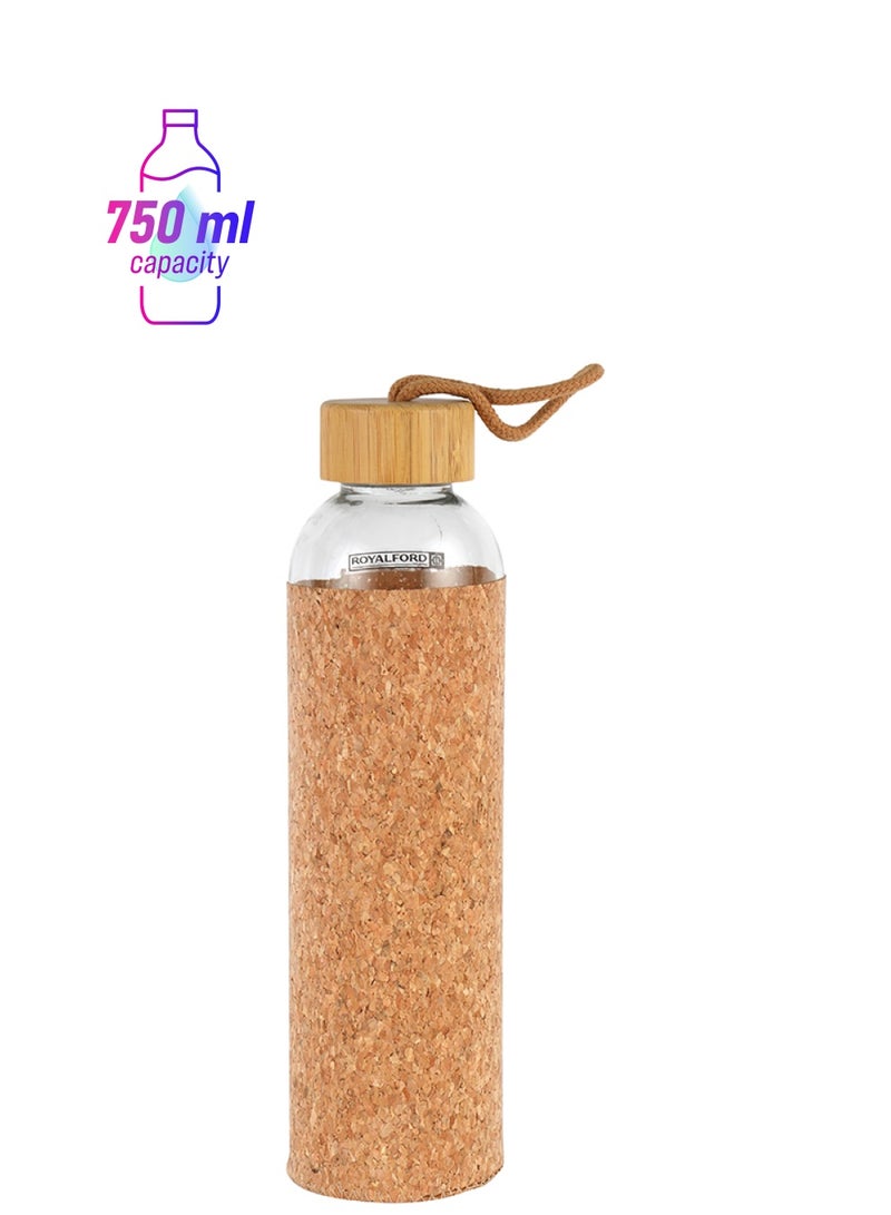 رويال فورد زجاجة مياه من الزجاج الشفاف بغطاء من الخيزران وأكمام من الفلين قابلة للإزالة باللون البني - Image 1