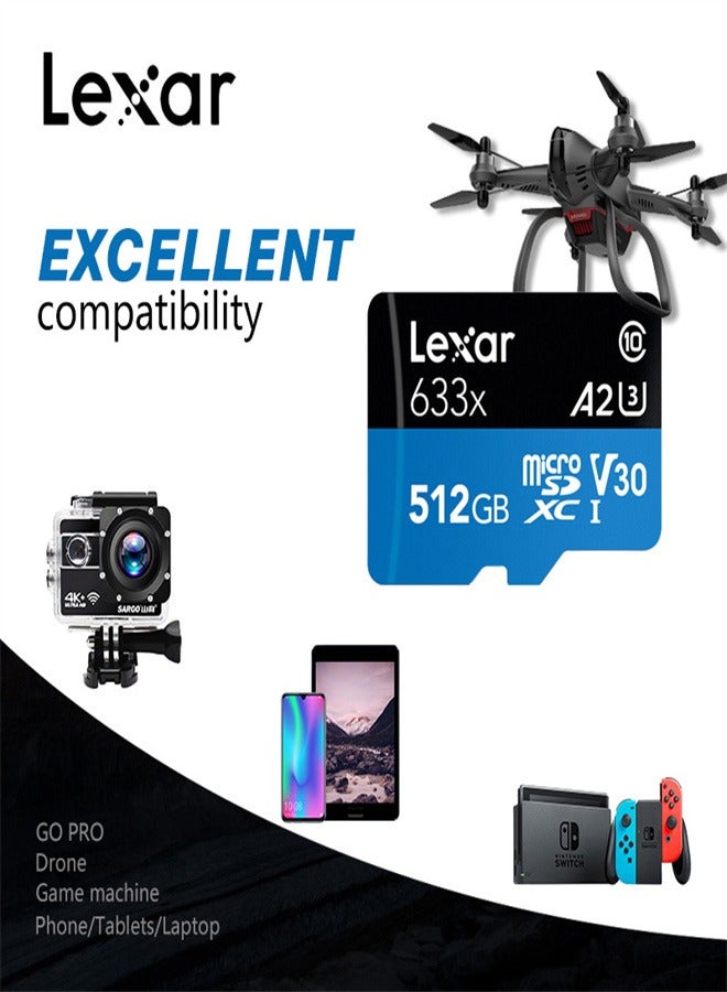 Lexar - 633x  TF Card High-Performance Micro SD Card Class10 U3 A2 V30 High Speed TF Card For Phone Camera Dashcam Blue 128 GB - Image 1