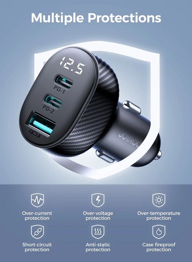 جوي روم شاحن سيارة شحن سريع PD 30W 2PD + 1 USB iPhone 15 Pro شاحن سريع الشحن هاتف السيارة قابس محول لهاتف iPhone 15، Galaxy S23، Huawei، iPad Pro، Xiaomi، إلخ - Image 3