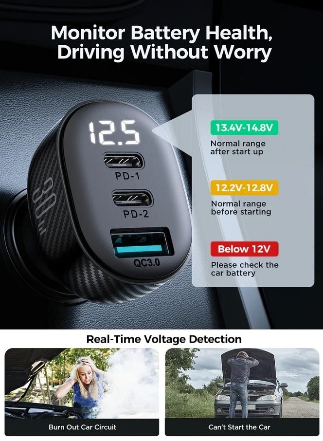 جوي روم شاحن سيارة شحن سريع PD 30W 2PD + 1 USB iPhone 15 Pro شاحن سريع الشحن هاتف السيارة قابس محول لهاتف iPhone 15، Galaxy S23، Huawei، iPad Pro، Xiaomi، إلخ - Image 4