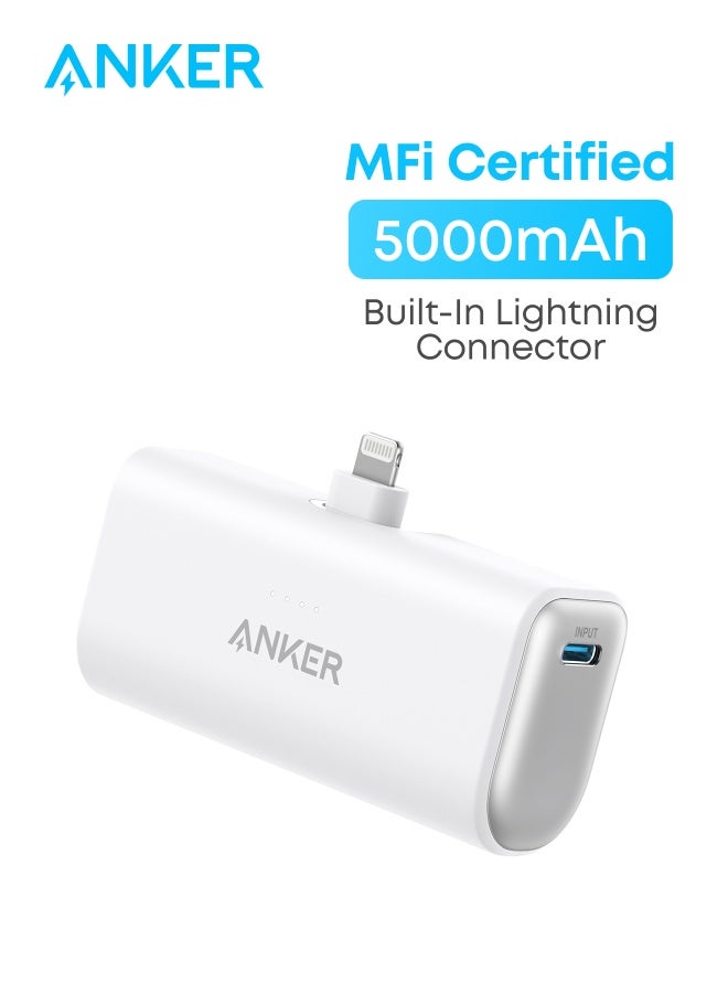Anker 5000 mAh Power Bank, 621 Power Bank with Built-In Lightning Connector, 5,000mAh MFi Certified 12W Portable Charger, Compatible with iPhone 14/14 Pro/14 Plus /14 Pro Max, iPhone 13 and 12/11/X Series White  - Image 1