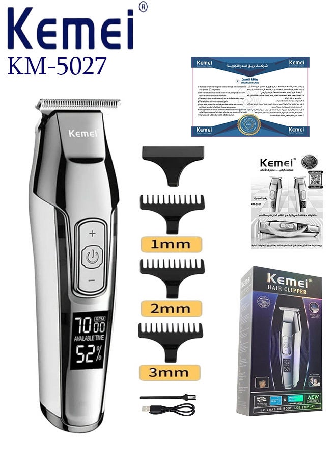 Kemei Professional Shaver From KM-5027 || For Men With Digital Display For Cutting Head Hair Even Baldness || Rechargeable Electric Hair Clipper (Saudi Version) - Image 1
