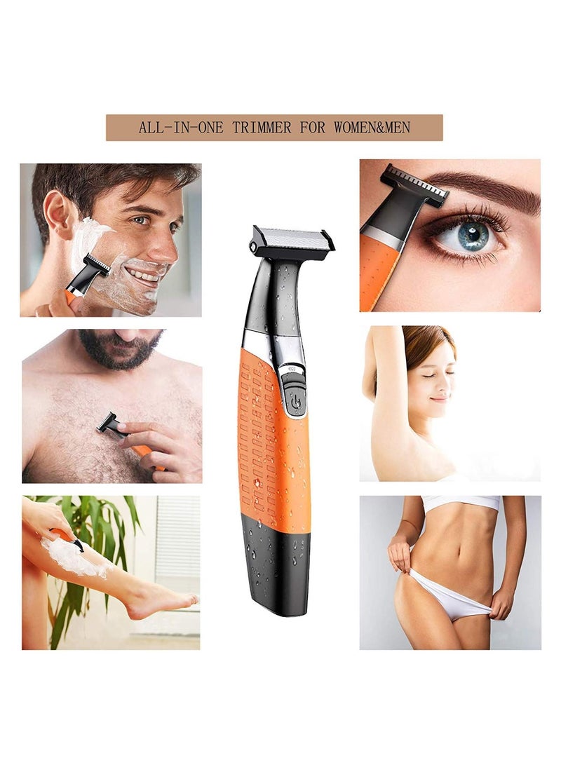 Kemei - KM-1910 Professional Waterproof USB Rechargeable Body And Beard Trimmer And Hair Remover For Eyebrows, Facial Hair For Men And Women, Orange Color Saudi Version - Image 1