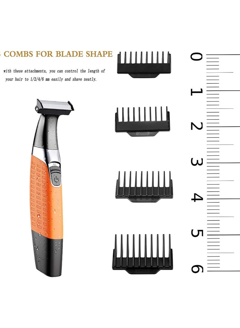 Kemei - KM-1910 Professional Waterproof USB Rechargeable Body And Beard Trimmer And Hair Remover For Eyebrows, Facial Hair For Men And Women, Orange Color Saudi Version - Image 1