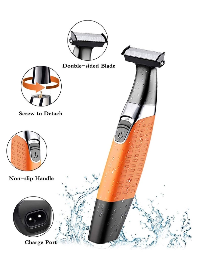 Kemei - KM-1910 Professional Waterproof USB Rechargeable Body And Beard Trimmer And Hair Remover For Eyebrows, Facial Hair For Men And Women, Orange Color Saudi Version - Image 1
