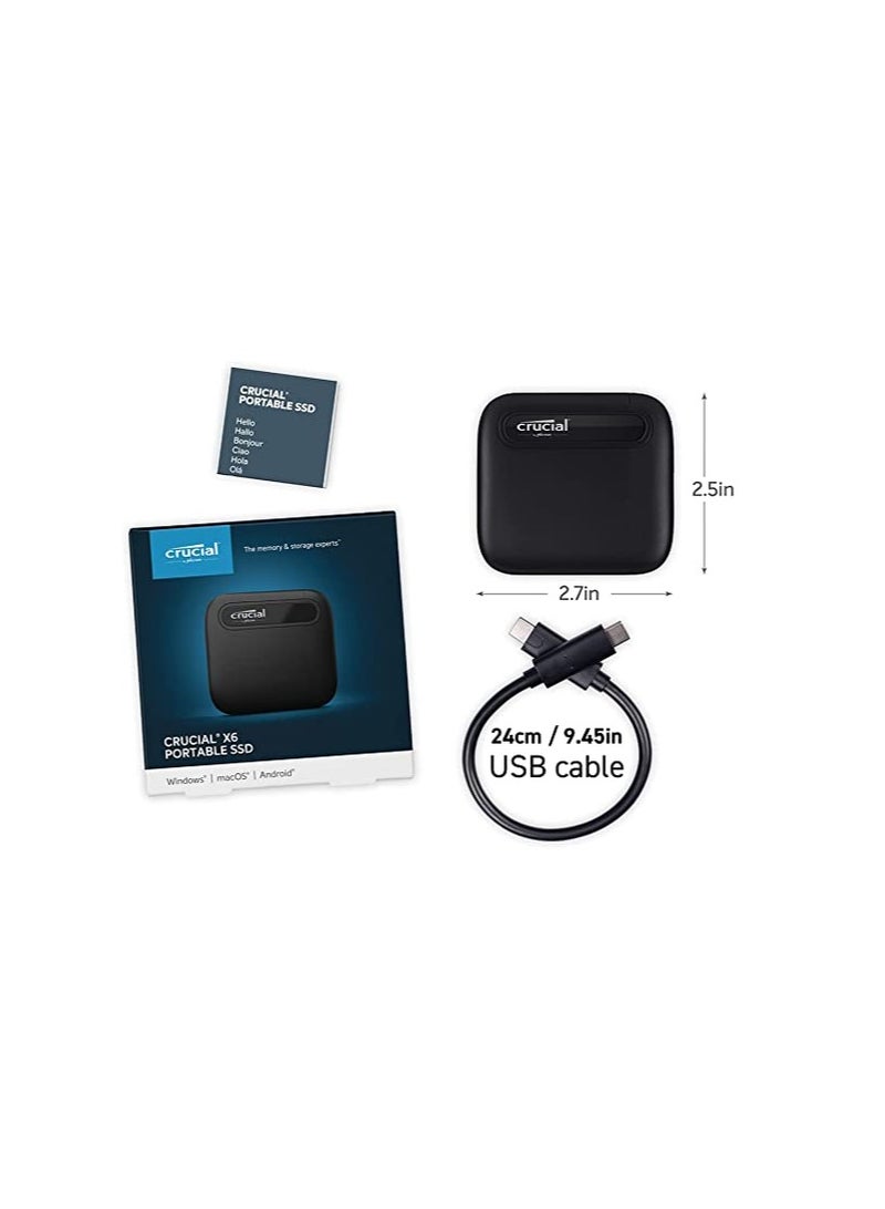 crucial - Crucial X6 Portable External SSD, 1TB Capacity, Up to 800 MB/s Sequential Read, USB 3.2 Gen-2 Interface, Drop, Shock & Vibration Proof, Black | CT1000X6SSD9 1 TB - Image 1