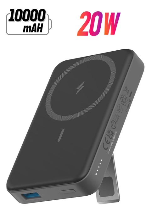 10000 mAh 633 Magnetic Power Bank (MagGo), 10,000mAh Foldable Magnetic Wireless Portable Charger, 20W USB-C Power Delivery for iPhone 16/16 Pro / 16 Pro Max, iPhone 15/14/13/12 Series (Black) Black