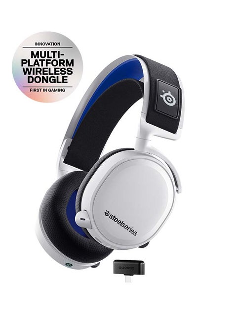 سماعة الألعاب اللاسلكية SteelSeries Arctis 7P+¬† - تردد 2.4 جيجا هرتز - عمر بطارية يصل إلى 30 ساعة - لأجهزة الكمبيوتر الشخصية وPS5 وPS4 وMac وAndroid وSwitch - باللون الأبيض