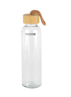 Royalford Water Transparent Glass Bottle with Bamboo Lid and Removable Cork Sleeves Brown  - Image 3