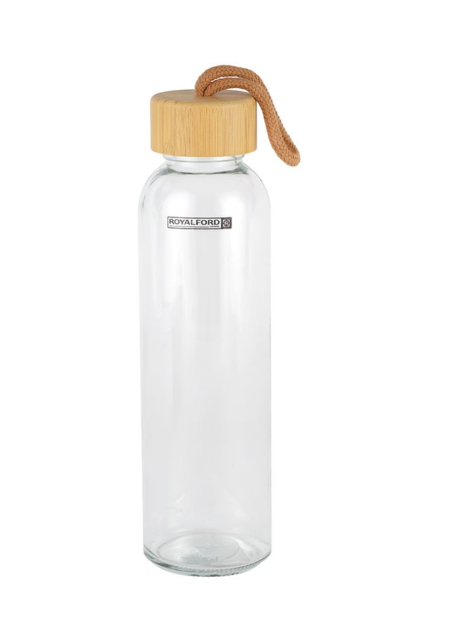 Water Transparent Glass Bottle with Bamboo Lid and Removable Cork Sleeves Brown