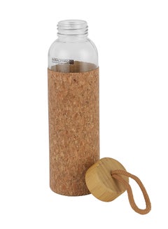 Royalford Water Transparent Glass Bottle with Bamboo Lid and Removable Cork Sleeves Brown  - Image 4