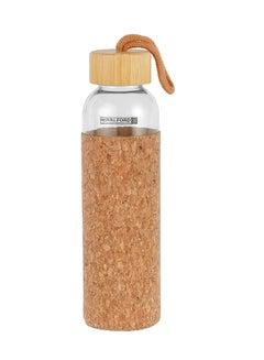 Royalford Water Transparent Glass Bottle with Bamboo Lid and Removable Cork Sleeves Brown  - Image 1
