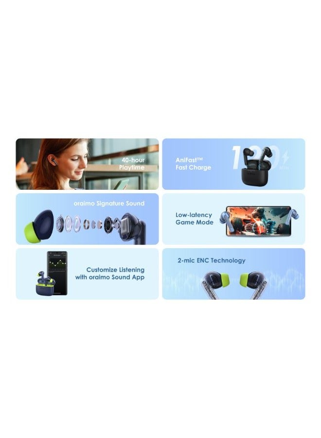 Oraimo Oraimo TWS Earphone Bluetooth v5.3 Freepods Lite Waterproof OTW-330 Nebula Blue - Image 3