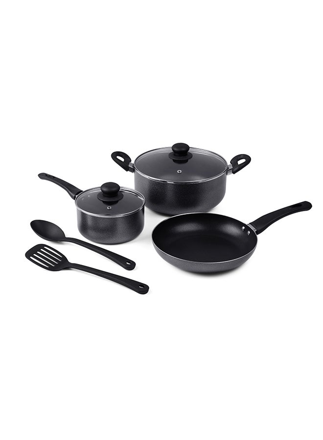 Royalford - Royalford 7-Piece Non-Stick Press Aluminum Cookware Set- RF11953| Aluminum Body With 3-Layer Non-Stick Coating, CD Bottom, Bakelite Handles And Glass Lid Grey 53.5 X 12 X 31cm - Image 1