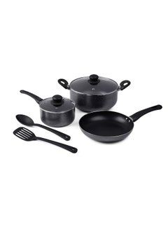 Royalford Royalford 7-Piece Non-Stick Press Aluminum Cookware Set- RF11953| Aluminum Body With 3-Layer Non-Stick Coating, CD Bottom, Bakelite Handles And Glass Lid Grey 53.5 X 12 X 31cm  - Image 4