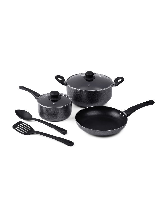 Royalford - Royalford 7-Piece Non-Stick Press Aluminum Cookware Set- RF11953| Aluminum Body With 3-Layer Non-Stick Coating, CD Bottom, Bakelite Handles And Glass Lid Grey 53.5 X 12 X 31cm - Image 1