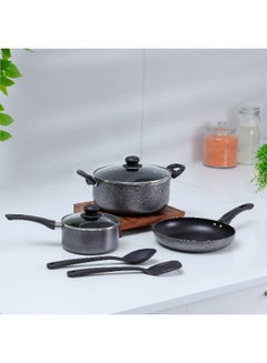 Royalford Royalford 7-Piece Non-Stick Press Aluminum Cookware Set- RF11953| Aluminum Body With 3-Layer Non-Stick Coating, CD Bottom, Bakelite Handles And Glass Lid Grey 53.5 X 12 X 31cm  - Image 2