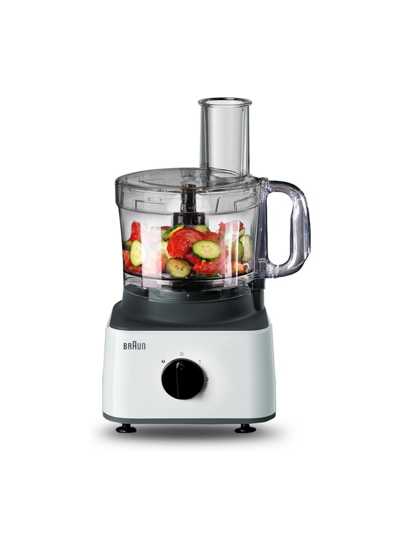 Braun Food Processor 8 in 1 System, 750 Watts, 2.1 L Bowl Capacity, 1.8 L Blender Capacity, 2 Speed Button and Pulse, Chop, Slice, Grate, Whisk & Puree - FP 0132 White 750 W FP 0132 white - Image 1