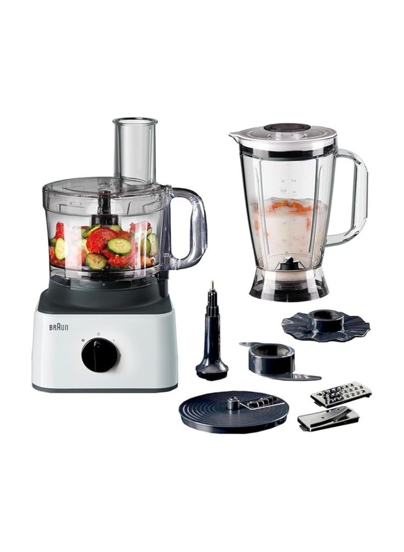 Braun Food Processor 8 in 1 System, 750 Watts, 2.1 L Bowl Capacity, 1.8 L Blender Capacity, 2 Speed Button and Pulse, Chop, Slice, Grate, Whisk & Puree - FP 0132 White 750 W FP 0132 white - Image 2