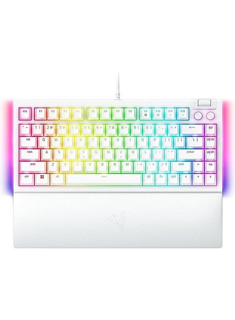 Razer BlackWidow V4 75% Mechanical Gaming Keyboard, Hot-Swappable Design, Tactile Switches, Chroma RGB, MF Roller & Media Keys, US Layout, Comfortable Wrist Rest, White