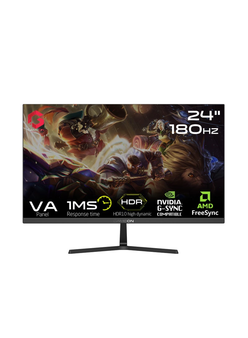 GAMEON 24-Inch FHD, 180Hz, 1 ms , HDMI 2.0 Gaming Monitor (Adaptive Sync and G-Sync Compatible)GOPS24180VA Black - Image 1