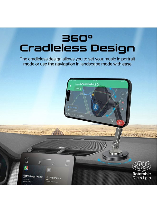 PROMATE - Magnetic Car Mount, Universal Stick-On Dashboard/Windshield Mount Holder, Triaxial Height Adjustment, 360 Degree Rotation Black - Image 1