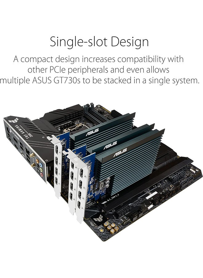 ASUS - GeForce GT 730 Low Profile Graphics Card, For Silent HTPC Build, 2GB GDDR5 64-bit Memory, 902MHz Engine Clock, 5010MHz Memory Speed, PCI Express 2.0, DVI-D / D-Sub / HDMI 1.4a | 90YV06N2-M0NA00 Black - Image 1