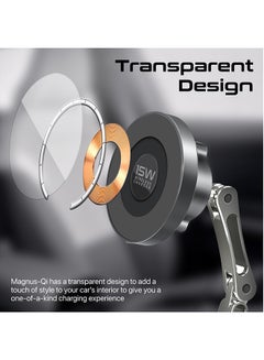 PROMATE Magnetic Wireless Car Charger, Ultra-Fast MagSafe Transparent with 15W Output, Triaxial Height Adjustment, 360 Degree Rotation Black  - Image 2