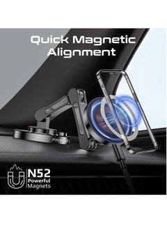 PROMATE Magnetic Wireless Car Charger, Ultra-Fast MagSafe Transparent with 15W Output, Triaxial Height Adjustment, 360 Degree Rotation Black  - Image 4